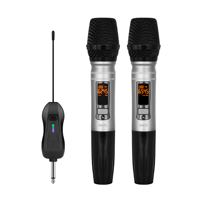 WX70 Wireless Microphone, UHF Dual Cordless Metal Dynamic Mic System with Rechargeable Receiver, for Karaoke Singing, Wedding, DJ, Party, Speech, Church, Class Use