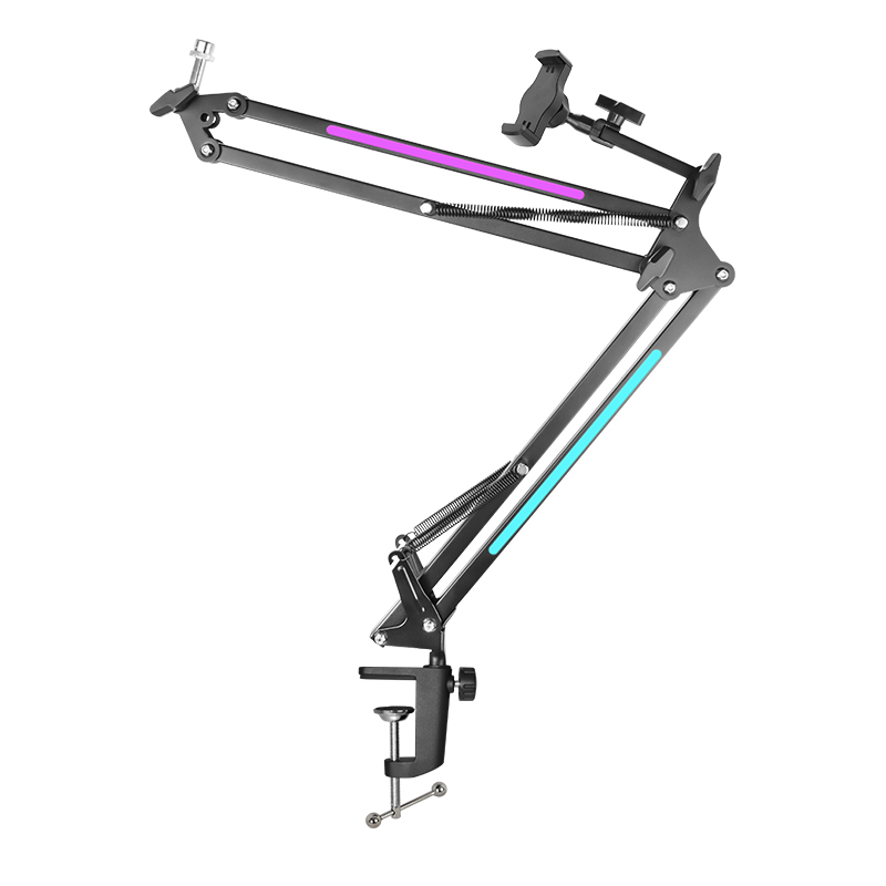 RGB Boom Arm, Adjustable Mic Stand with RGB Light ,Rotatable Suspension Boom Scissor Stand for Gaming Streaming Podcasting YouTube