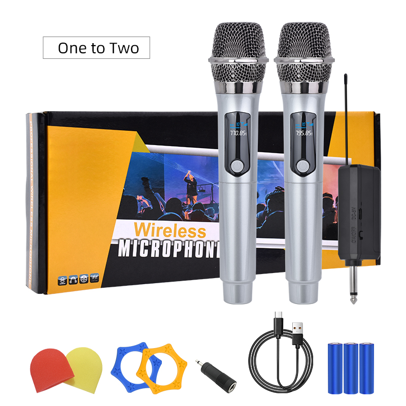 Wireless Microphones, Metal Dynamic Microphone System with Rechargeable Receiver, 200ft Range, Microphone for Karaoke Singing, Wedding, DJ, Party, Speech, Church, Class
