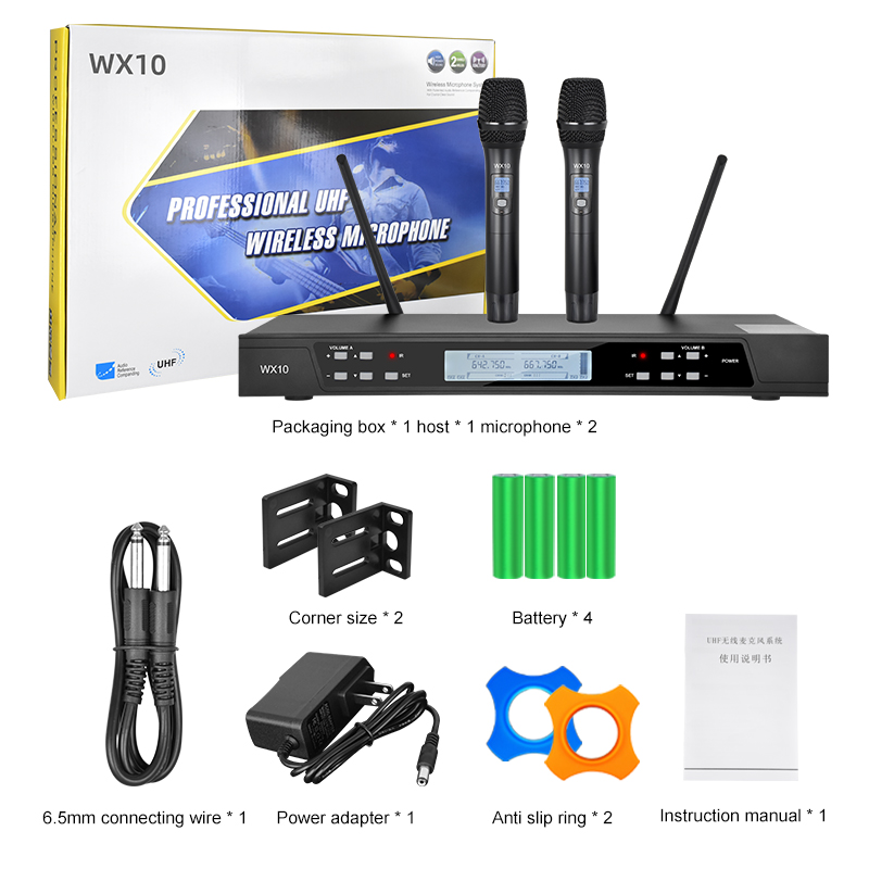 Wireless Microphone System, True Diversity Dual Cordless Microphone Set, Professional UHF Handheld Wireless Microphones