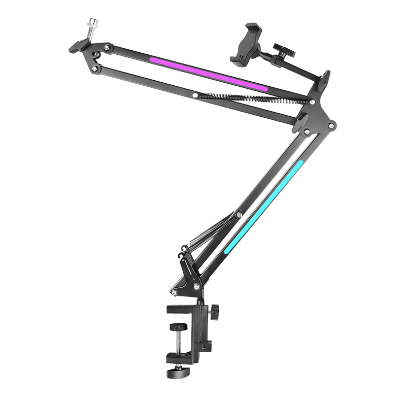 RGB Boom Arm, Adjustable Mic Stand with RGB Light ,Rotatable Suspension Boom Scissor Stand for Gaming Streaming Podcasting YouTube