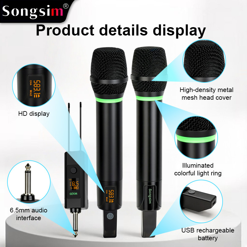 The WX20 handheld wireless microphone system features professional-grade UHF adjustable frequencies and ultra-long-range reception with a strong, stable signal. It boasts a high-quality, durable metal housing and supports both 6.35mm and 3.5mm connections