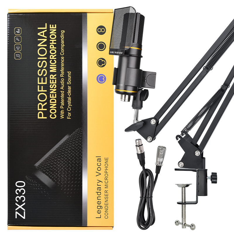 ZX330 Large-diaphragm Studio Condenser Microphone with XLR and USB Outputs, Shock Mount and Pop Filter for Music Production, Vocal Recording and Podcasting