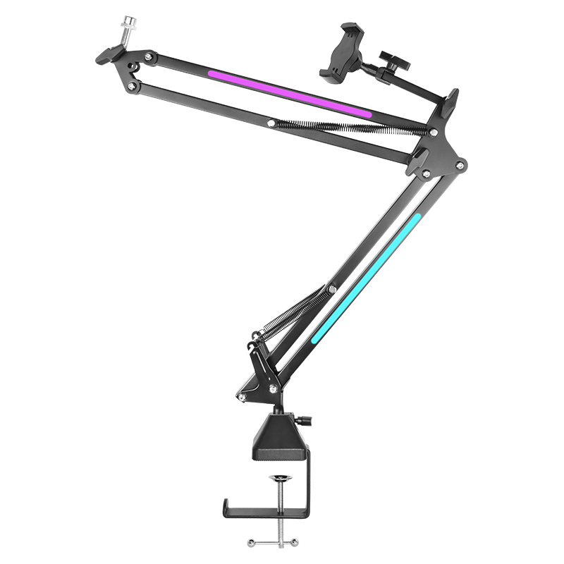 RGB Boom Arm, Adjustable Mic Stand with RGB Light ,Rotatable Suspension Boom Scissor Stand for Gaming Streaming Podcasting YouTube
