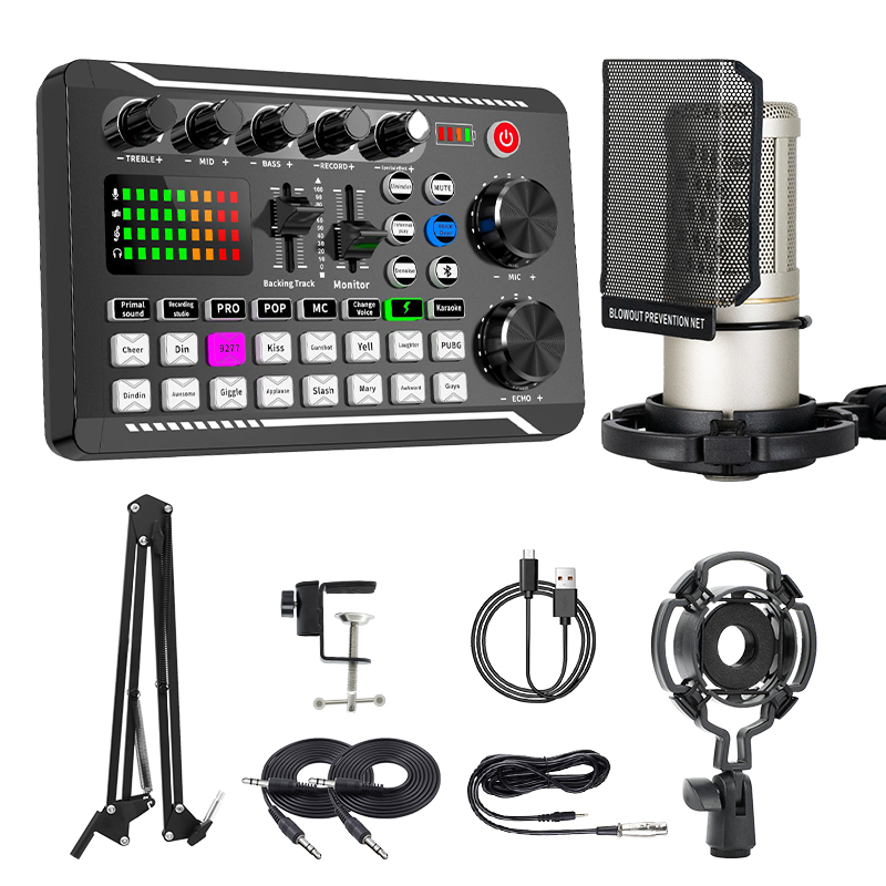 ZX320 Condenser microphone+F998 Sound Card Live Sound Card Special Equipment Set With Microphone For Karaoke Mobile Phone Computer Universal Set
