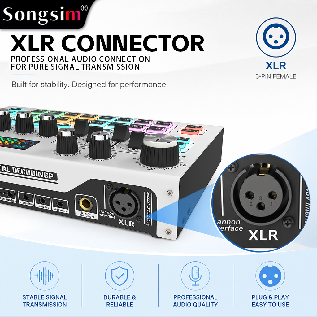 X7 sound card featuring an all-metal body, 48V phantom power input, and support for Bluetooth, OTG transmission, audio input, voice changing, and equalizer adjustments.