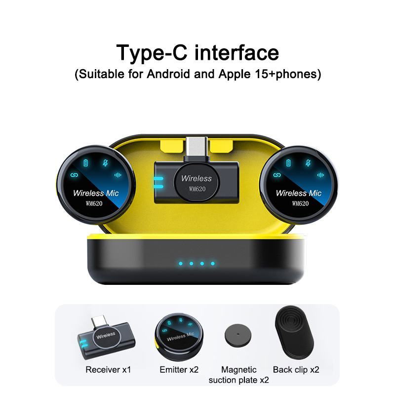 Wireless Lavalier Microphone System with Charging Case for iPhone/Android, Mini Microphone with Noise Cancellation, 8Hrs Battery Life, Lapel Bluetooth Mic, USB C Wireless Lapel Microphone for Video Recording