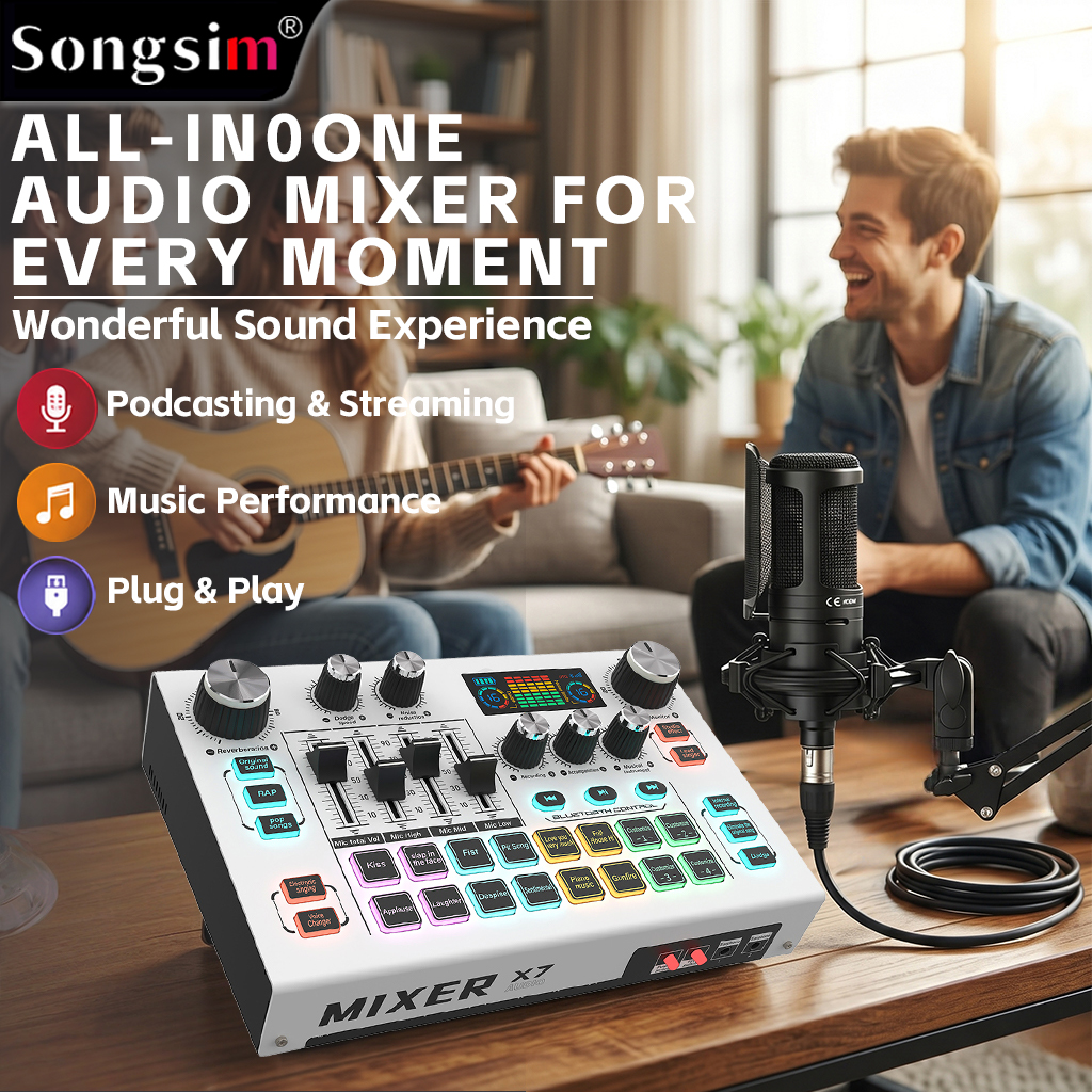 Professional audio bundle featuring the X7 real-time sound card and AT2020 studio microphone; supports OTG transmission, scene simulation, EQ adjustment, and 48V phantom power—ideal for gaming, singing, live streaming, and recording.