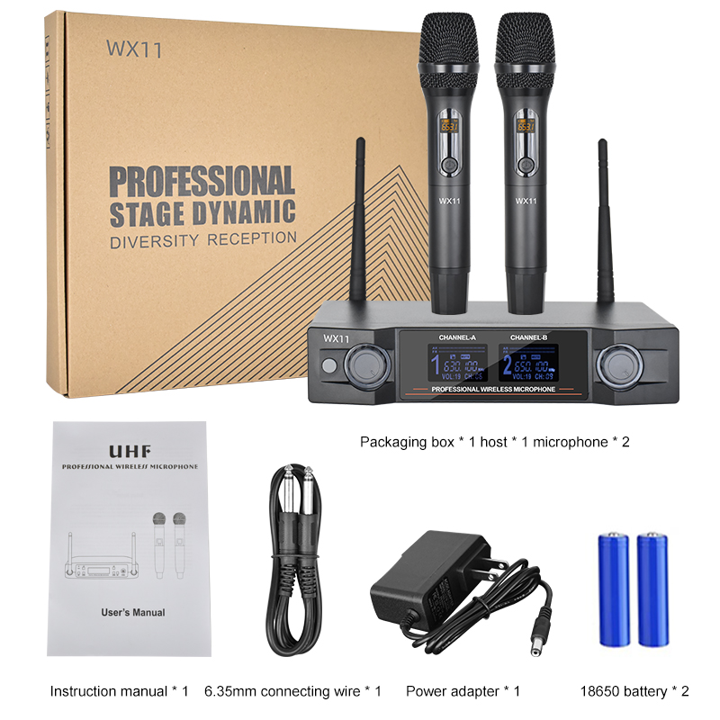 Wireless Microphone System, Professional Karaoke Microphone UHF Dual Channel Handheld Microphone,Receiver and 2 Handheld Mic Set, Cordless Mic Systems for, Church, Wedding, DJ