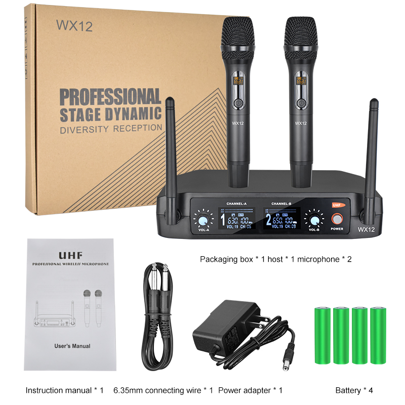 UHF Rechargeable Wireless Microphone System Karaoke Microphone Wireless Mic Cordless Dual with Bluetooth Receiver Box + Volume Control ECHO for Karaoke Singing Speech Meeting Church