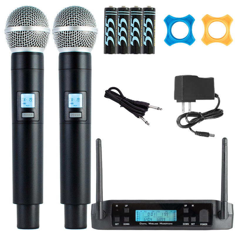 Wireless Microphone System, Metal Wireless Mic Set with Case,Handheld Cordless Dynamic Microphones for Singing, Karaoke, Church, DJ, 2x30 UHF Adjustable Frequencies,200ft Range