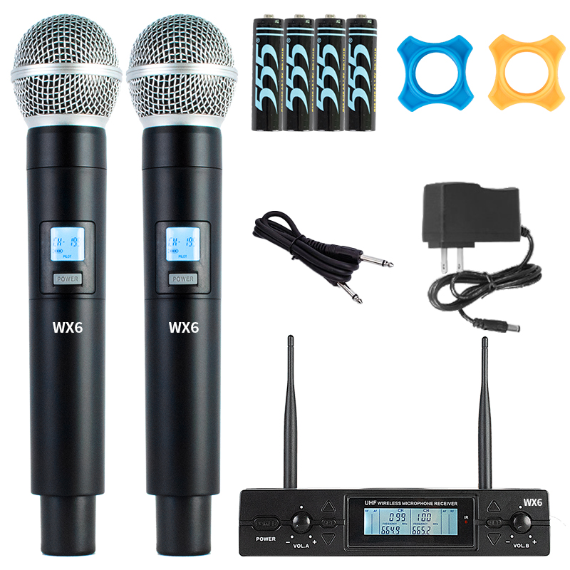 Wireless Microphone,Metal Dual Professional UHF Cordless Dynamic Mic Handheld Microphone System for Home Karaoke, Meeting, Party, Church, DJ, Wedding, Home KTV Set