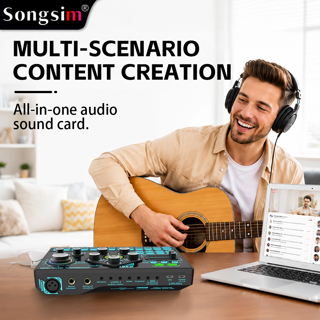 The SX91 live mixing console/audio interface features an XLR microphone input and supports lossless OTG transmission, EQ adjustment, volume faders, one-touch mute, and 48V phantom power, making it suitable for a wide range of scenarios such as podcasting,