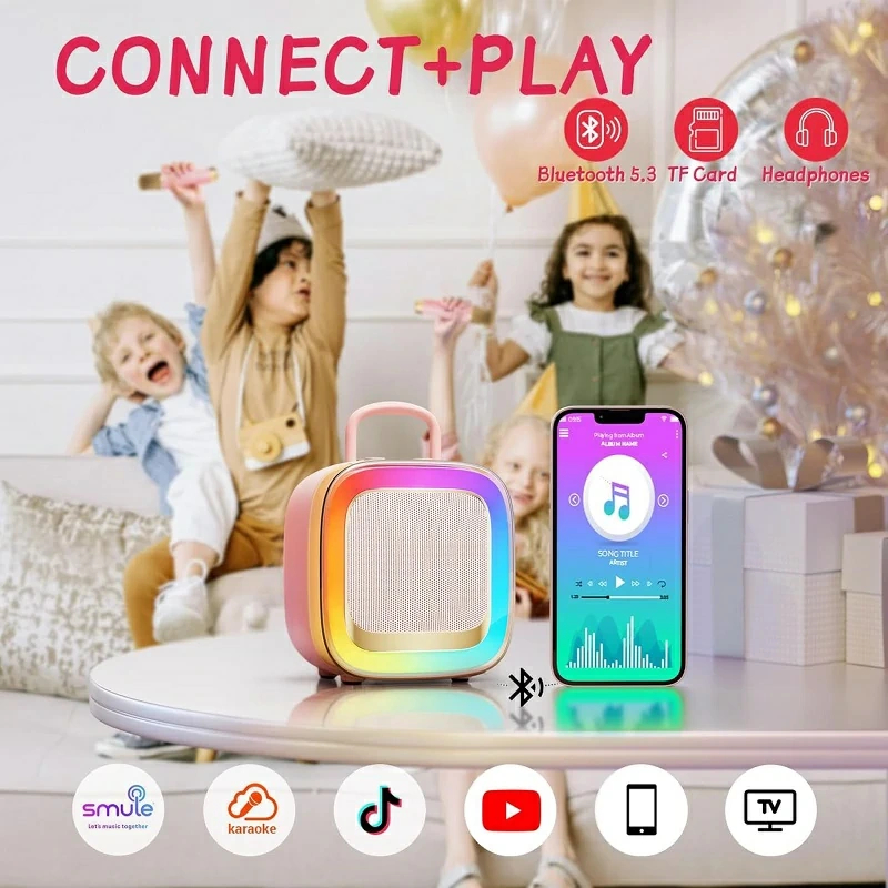 Kinglucky K88 Kids Pink Karaoke Machine,Mini Karaoke Machine With Wireless Microphones, Best Portable Karaoke Machine