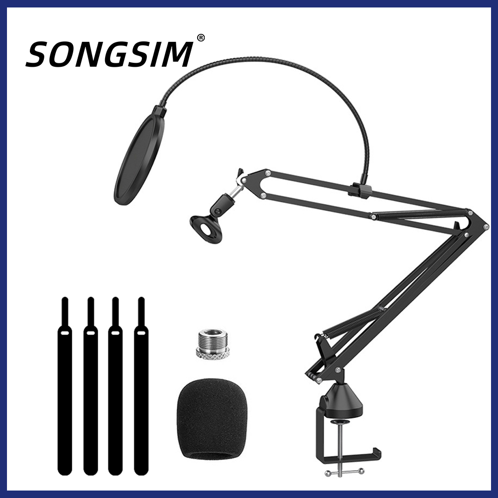 Microphone Stand, Adjustable Mic Stand Set for Blue Yeti Nano Suspension Boom Scissor Arm Stand with 5/8" to 3/8" Screw, 5/8" to 1/4 Screw, Nano Mic Windscreen and Dual Layered Mic Pop Filter