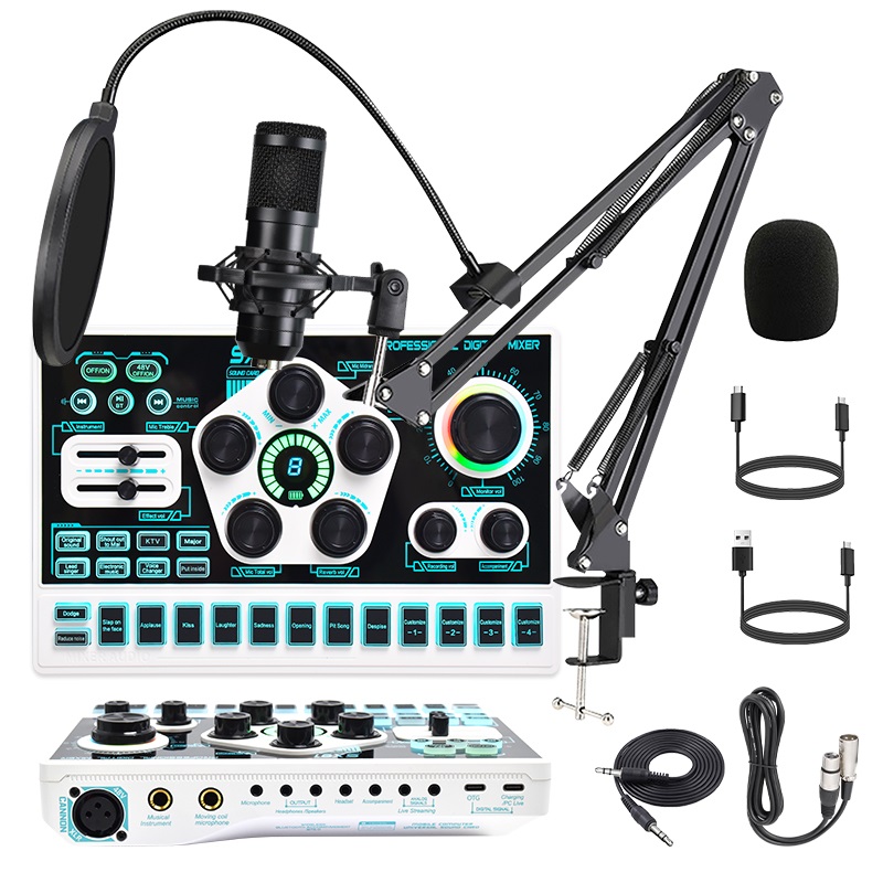 Podcast Equipment Bundle, BM-800 Mic Kit with Live Sound Card, Podcast Microphone Bundle with Studio Microphone, Recording Studio Equipment for Live Streaming, Broadcasting with Phone/PC/Laptop