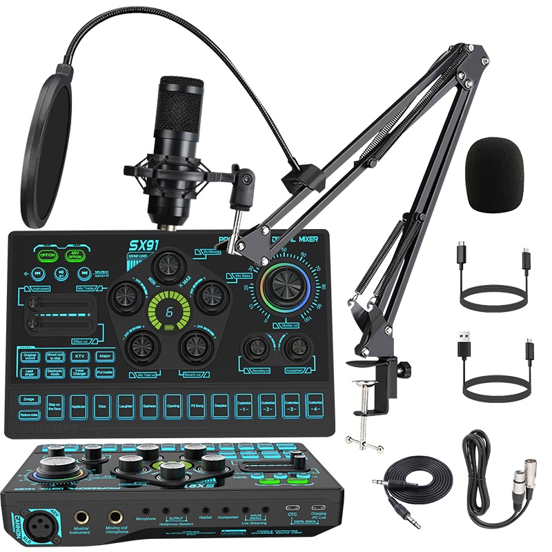 Podcast Equipment Bundle, BM-800 Mic Kit with Live Sound Card, Podcast Microphone Bundle with Studio Microphone, Recording Studio Equipment for Live Streaming, Broadcasting with Phone/PC/Laptop