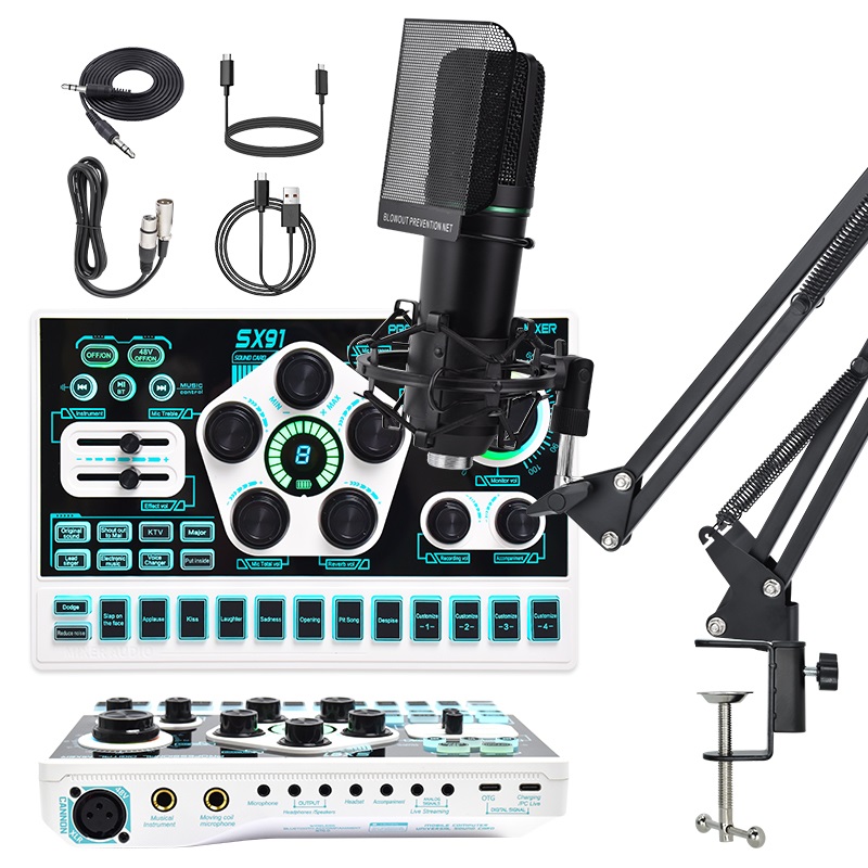 Podcast Equipment Bundle, U87 Podcast Microphone Bundle with SX91 Voice Changer, Condenser Microphone Recording Studio