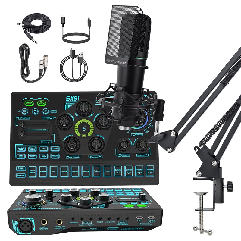 Podcast Equipment Bundle, U87 Podcast Microphone Bundle with SX91 Voice Changer, Condenser Microphone Recording Studio