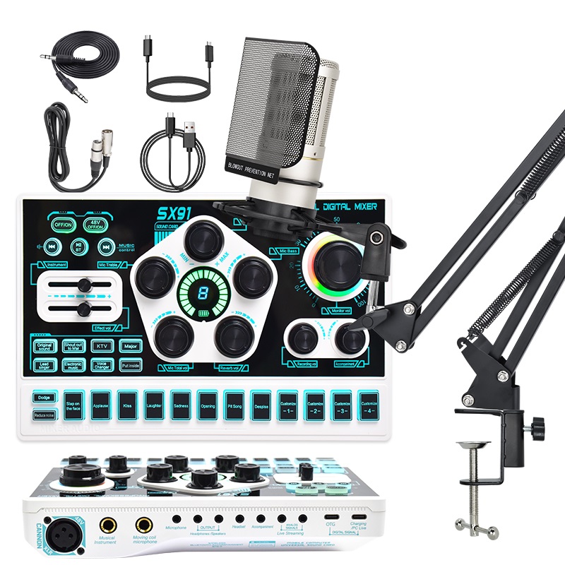 Podcast Equipment Bundle, Audio Interface with Voice Changer and ZX320 Condenser Microphone, Audio Mixer Perfect for Recording, Broadcasting, Live Streaming, YouTube, TikTok 