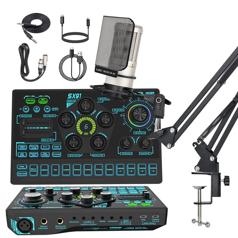 Podcast Equipment Bundle, Audio Interface with Voice Changer and ZX320 Condenser Microphone, Audio Mixer Perfect for Recording, Broadcasting, Live Streaming, YouTube, TikTok 