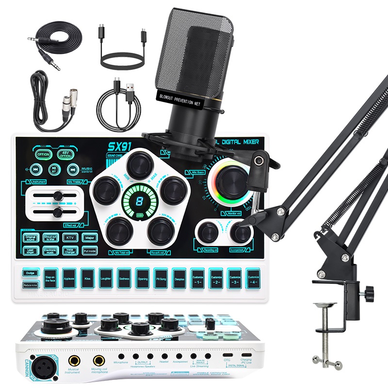 Podcast Equipment Bundle, Audio Interface with Voice Changer and ZX320 Condenser Microphone, Audio Mixer Perfect for Recording, Broadcasting, Live Streaming, YouTube, TikTok 