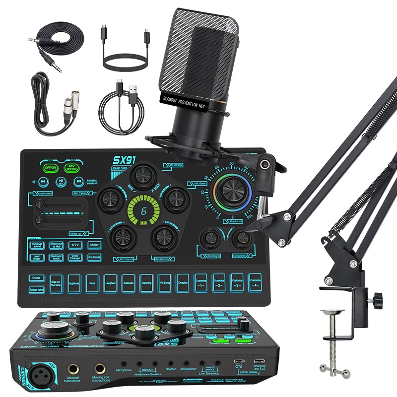 Podcast Equipment Bundle, Audio Interface with Voice Changer and ZX320 Condenser Microphone, Audio Mixer Perfect for Recording, Broadcasting, Live Streaming, YouTube, TikTok 
