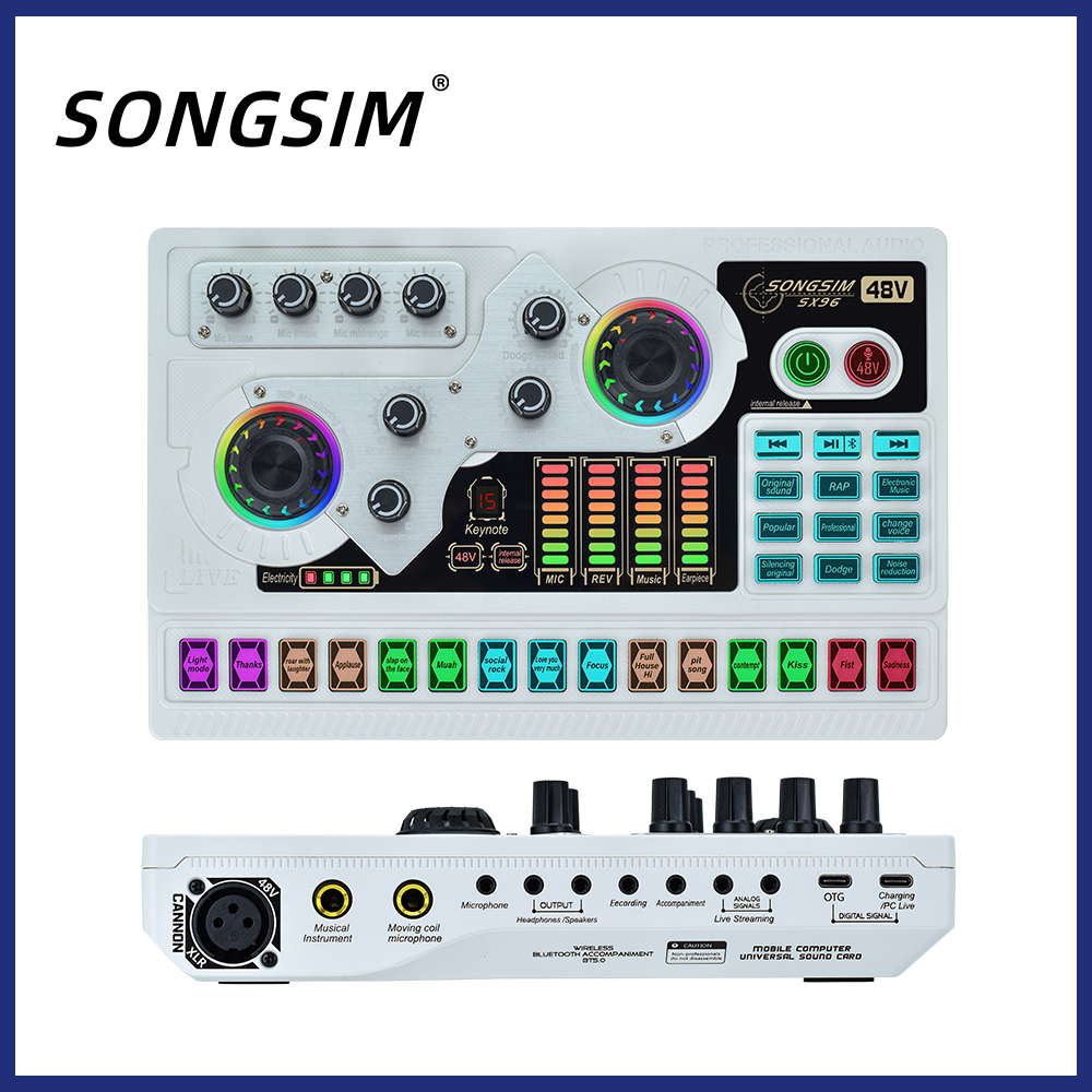 SX96 Live Sound Card, Wireless Bluetooth Audio Mixer, Podcast Audio Mixer with RGB Colorful Buttons, All-in-One Podcast DJ Device Live Broadcast Sound Card for PC Phone Karaoke Singing Gaming