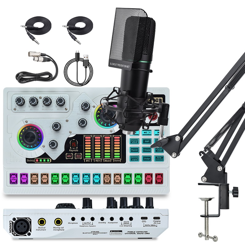 Podcast Equipment Bundle, 48V Condenser Microphone Bundle with U87 Voice Changer, Podcast Microphone Recording Studio Packag