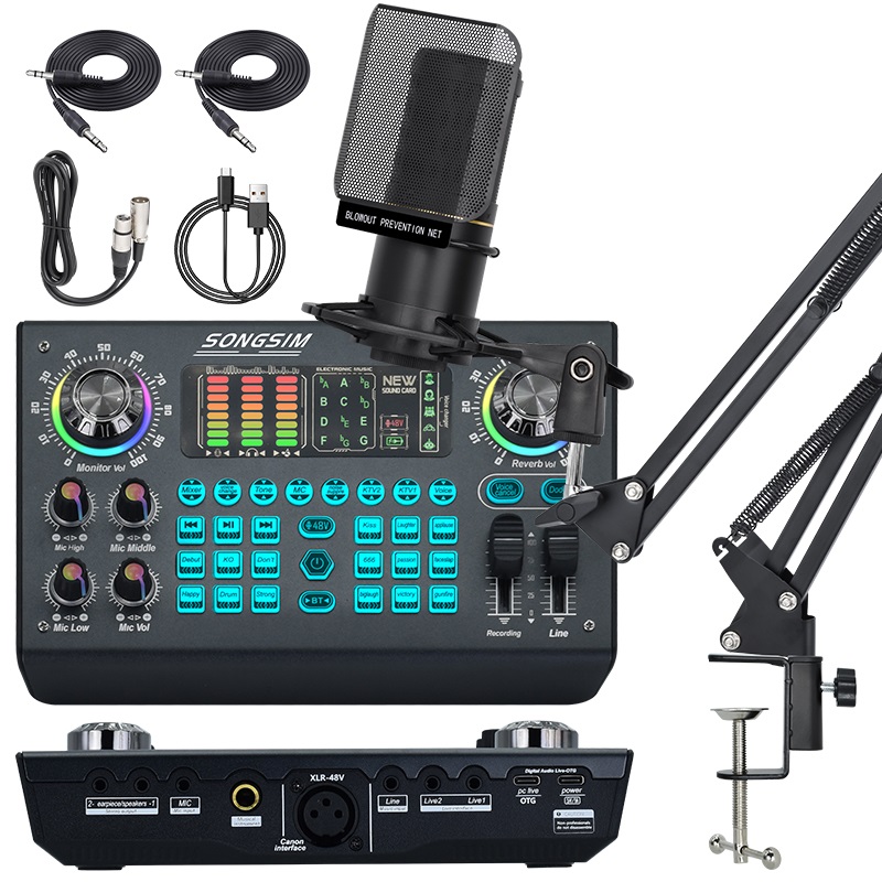 Podcast Equipment Bundle Includes SX97 Audio Mixer and ZX320 Microphone, Ideal for Video Production, Live Streaming, Gaming voiceovers. Compatible with Various Operating Systems and Software