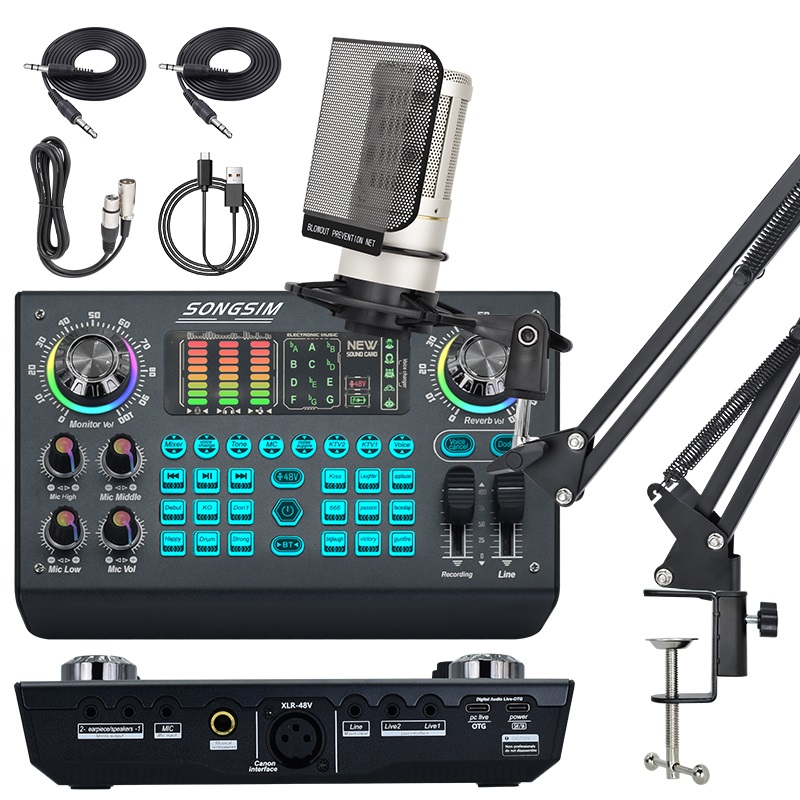 Podcast Equipment Bundle Includes SX97 Audio Mixer and ZX320 Microphone, Ideal for Video Production, Live Streaming, Gaming voiceovers. Compatible with Various Operating Systems and Software