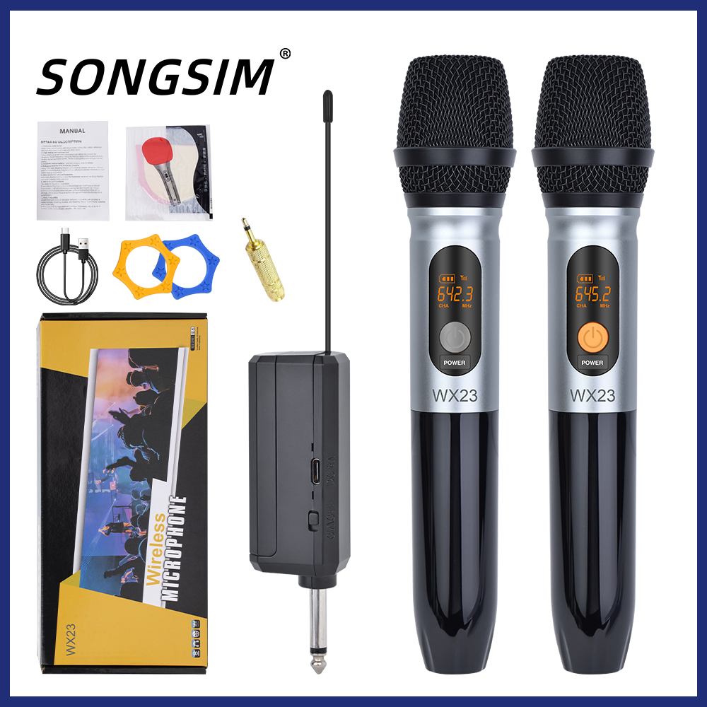 Wireless Microphones, UHF Dual Karaoke Microphone System, with Rechargeable Receiver