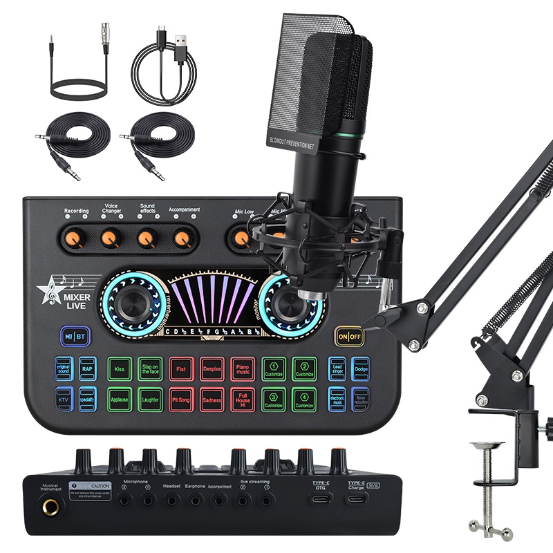 X3+U87 Podcast Equipment Bundle, Audio Interface with DJ Mixer and Condenser Microphone for PC/Laptop/Phone, Streaming/Recording/Podcasting