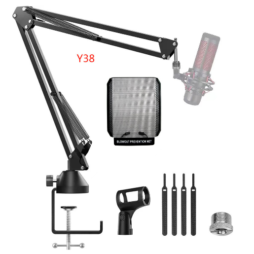Microphone Stand, Adjustable Mic Stand Set for Blue Yeti Nano Suspension Boom Scissor Arm Stand with 5/8" to 3/8" Screw, 5/8" to 1/4 Screw, Nano Mic Windscreen and Dual Layered Mic Pop Filter