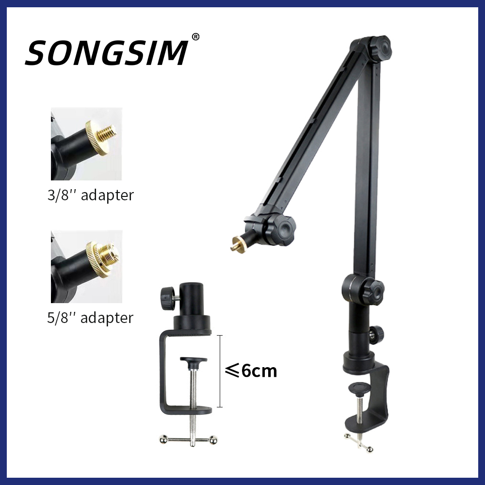 Deluxe Desk-Mounted Broadcast Microphone Boom Stand For Podcasts & Recording, Integrated XLR Cable