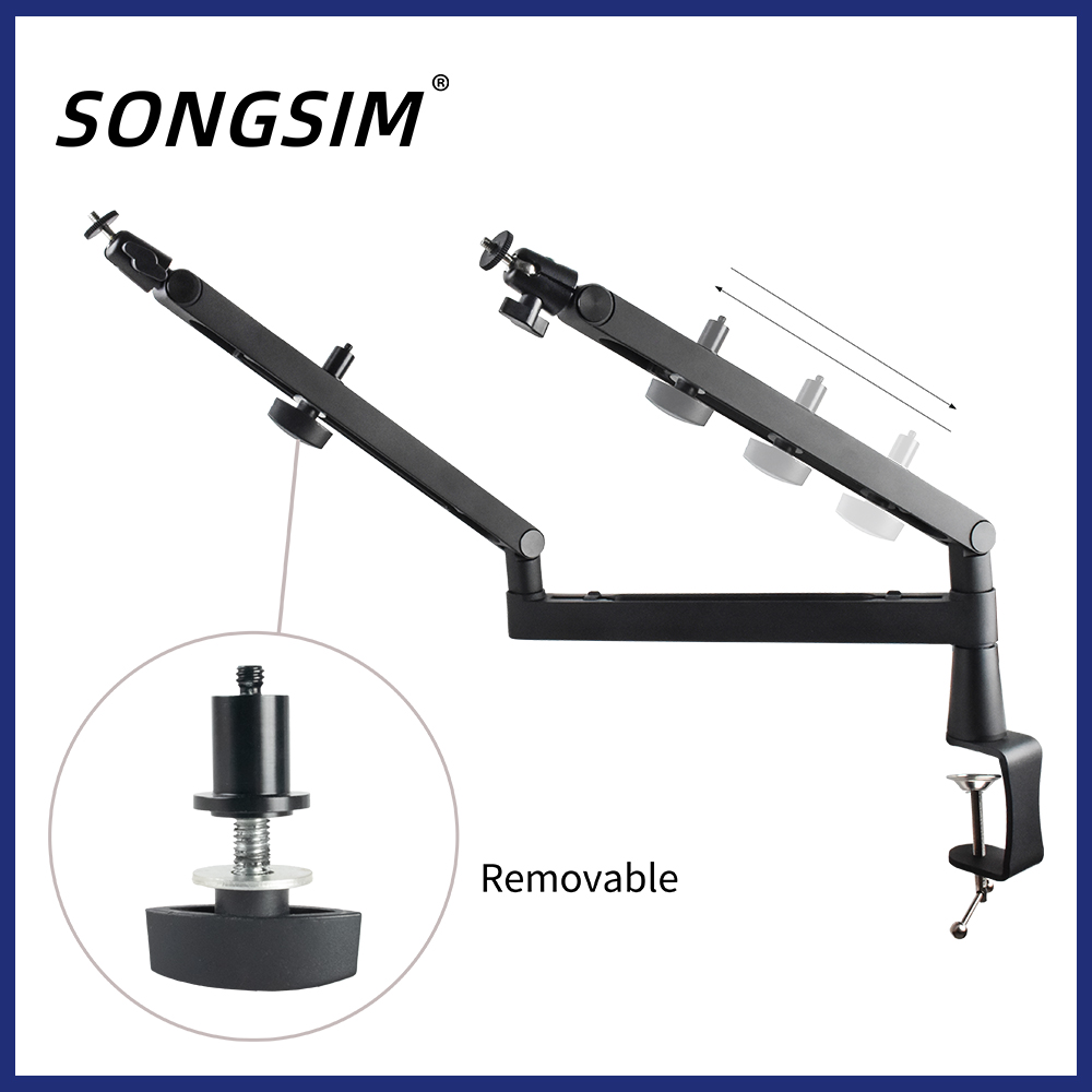 Mic Arm Desk Mount, Low Profile 360° Swivel Mic Boom Arm, Adjustable Microphone Arm with Detachable Rise Column and Built-In Cable Management for Streaming and Recording LIZARD Model.