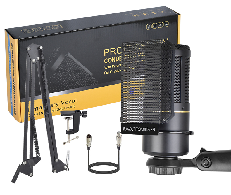 XLR Condenser Microphone, Professional Cardioid Studio Mic Kit with Boom Arm, Shock Mount, Pop Filter for Recording, Podcasting, Voice Over, Streaming, Home Studio, YouTube