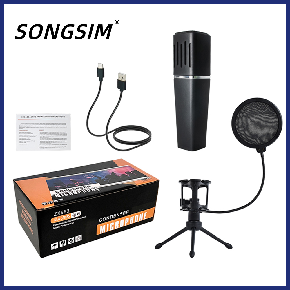 USB Microphone, Computer Cardioid Condenser PC Gaming Mic with Tripod Stand & Pop Filter for Streaming, Podcasting, Vocal Recording, Compatible with Laptop Desktop Windows Computer