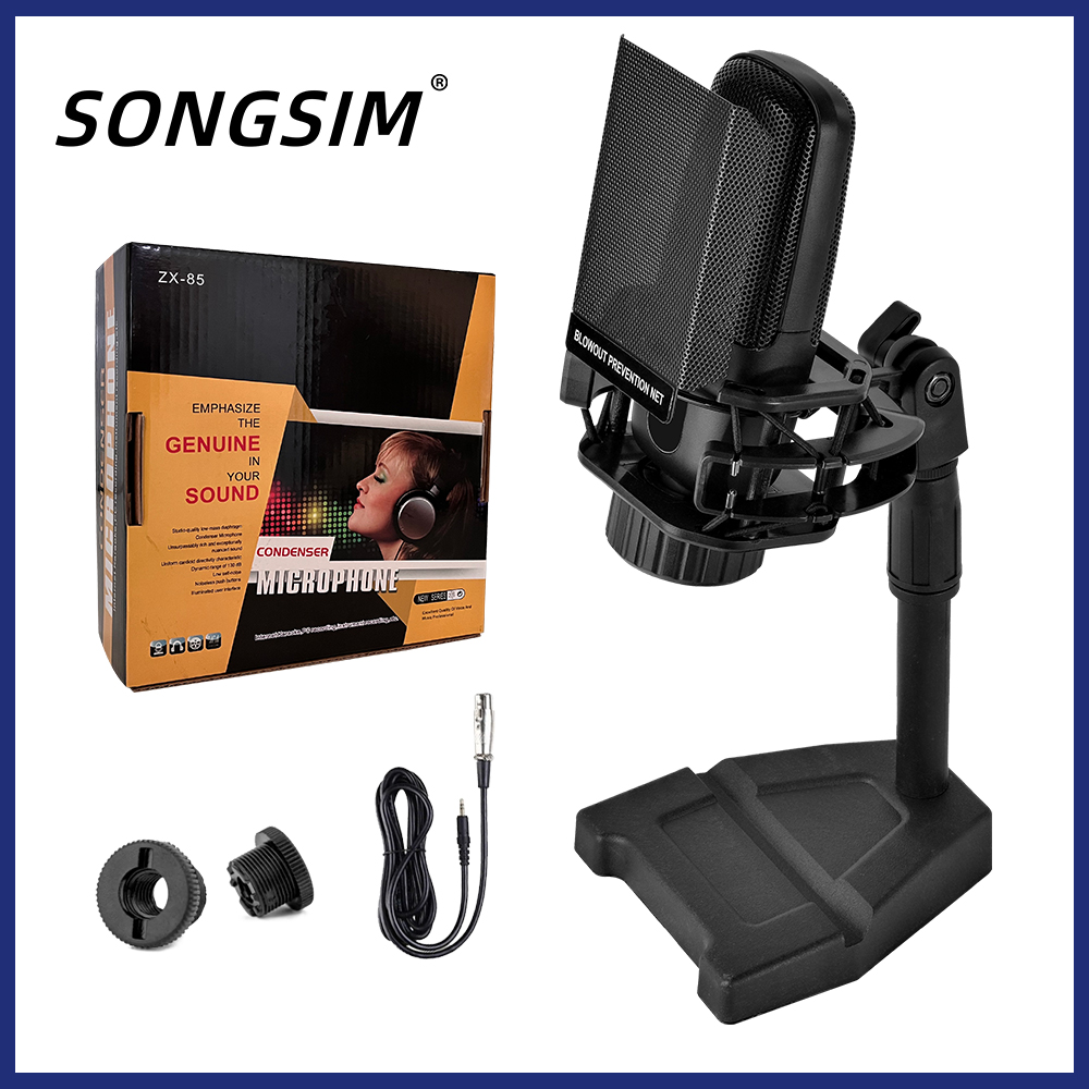 ZX85 Condenser Microphone XLR, Cardioid Pickup Pattern, Shock Mount & Pop Filter Included, Sturdy Base & Height Adjustable Stand