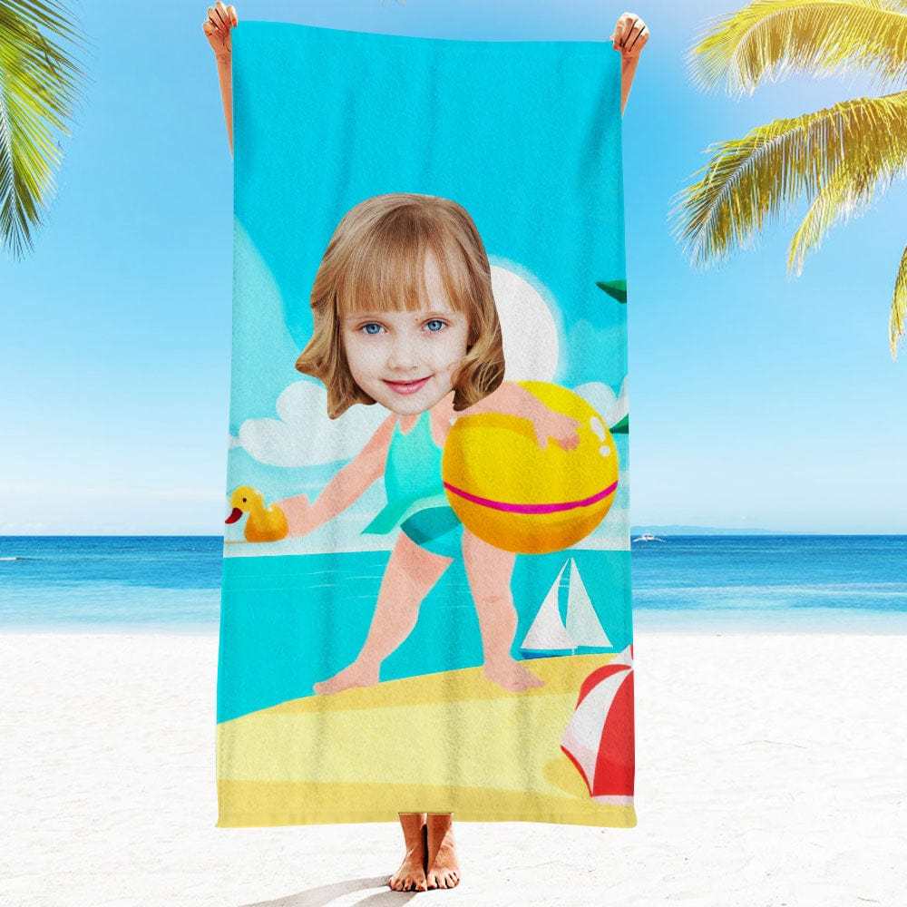 Custom Face Beach Towel Personalized Hawaii Style Beach Towel Funny Gift for Summer - GiftLab