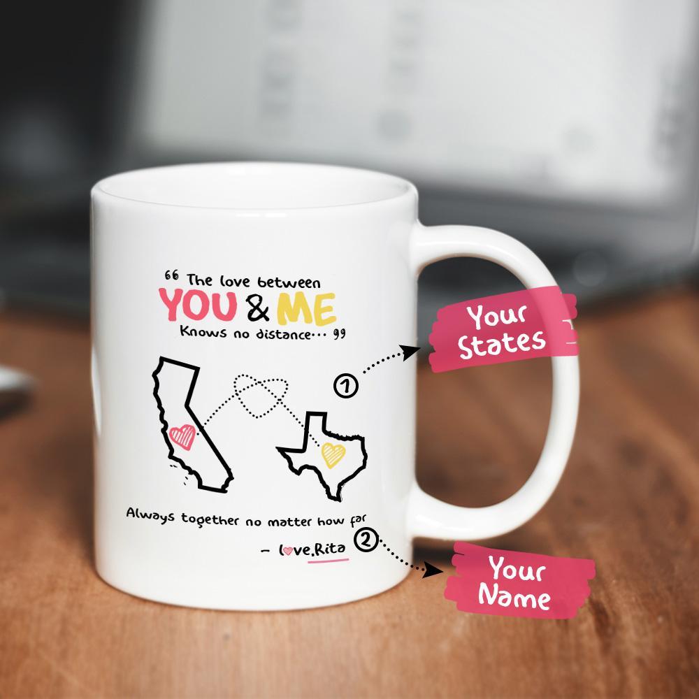 Personalized the love between you and me knows no distance mug-FaceSocksUSA
