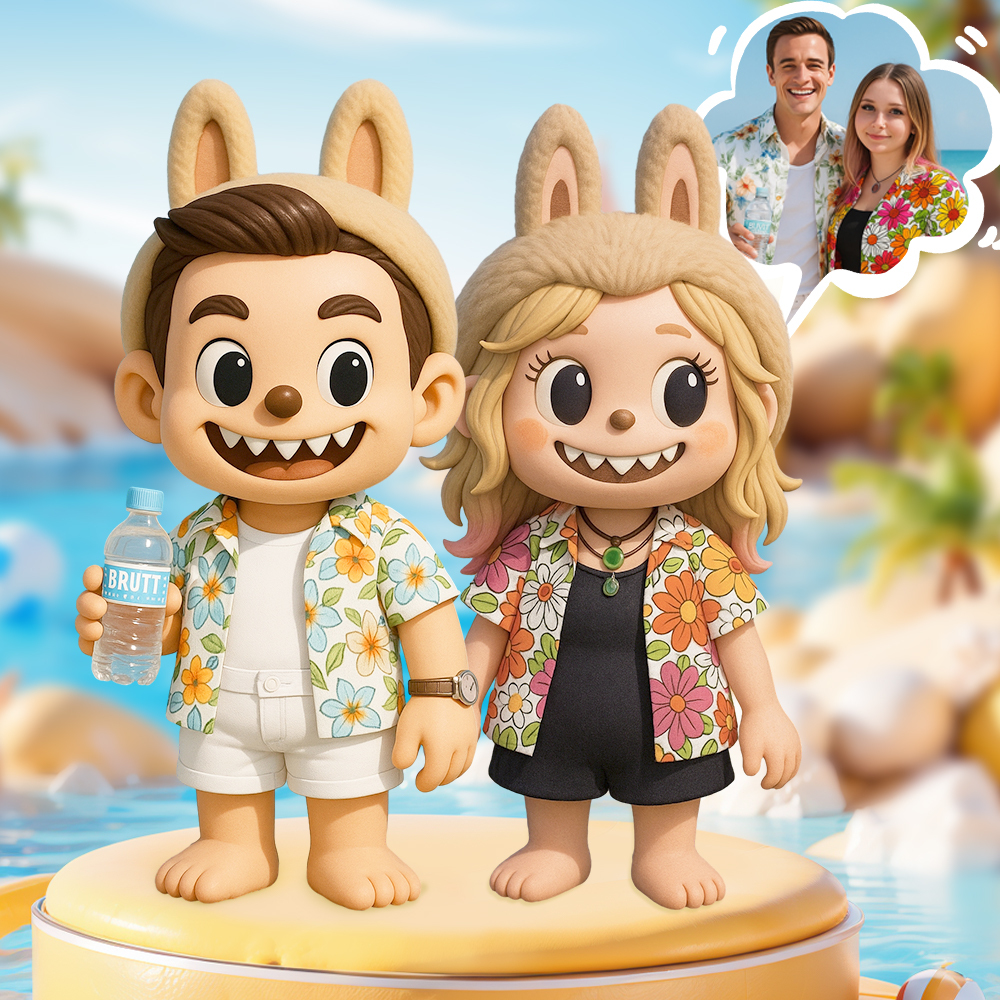 Handcrafted 3D Cartoon Figurine of a Bunny in Bright Floral Clothes for Unique Gifts - MySpotifyGlass