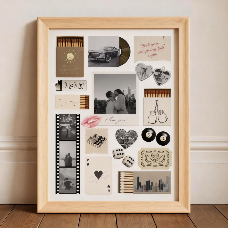 Custom Photo Matchbox Wooden Frame with Your Text Matchbook Poster Print Wall Art Anniversary Gift - FaceSocksUSA