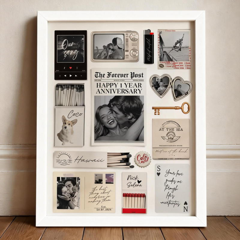 Custom Photo Matchbox Wooden Frame with Your Text Matchbook Poster Print Wall Art Anniversary Gift - FaceSocksUSA