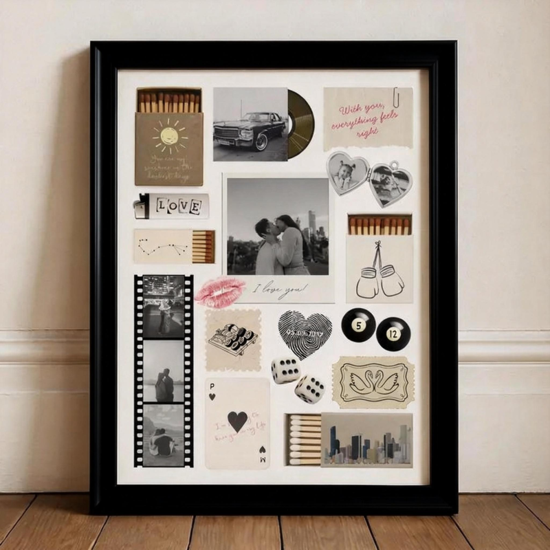 Custom Photo Matchbox Wooden Frame with Your Text Matchbook Poster Print Wall Art Anniversary Gift - FaceSocksUSA