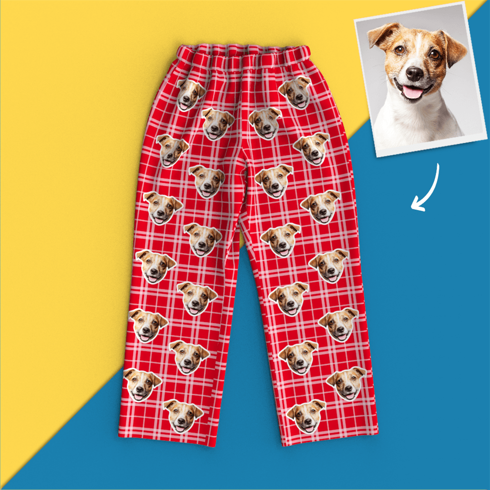 Custom Face Long Sleeve Red Grid Pajamas Leisure Wear-FaceSocksUSA