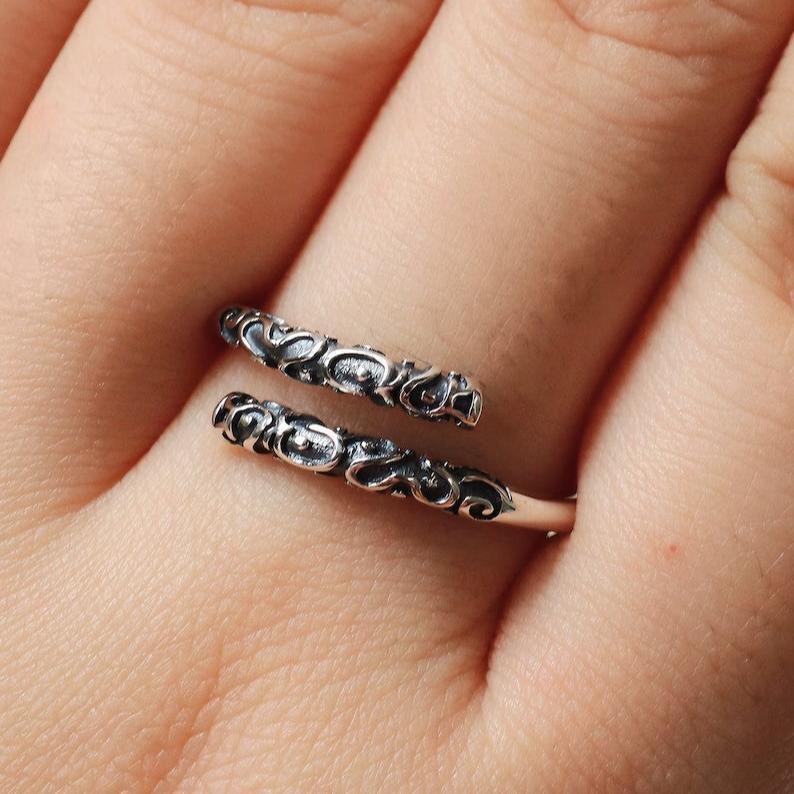 S925 Sterling Silver Band-tightening Spell Couple Ring Golden Cudgel Ring Vintage Ring	 - FaceSocksUSA