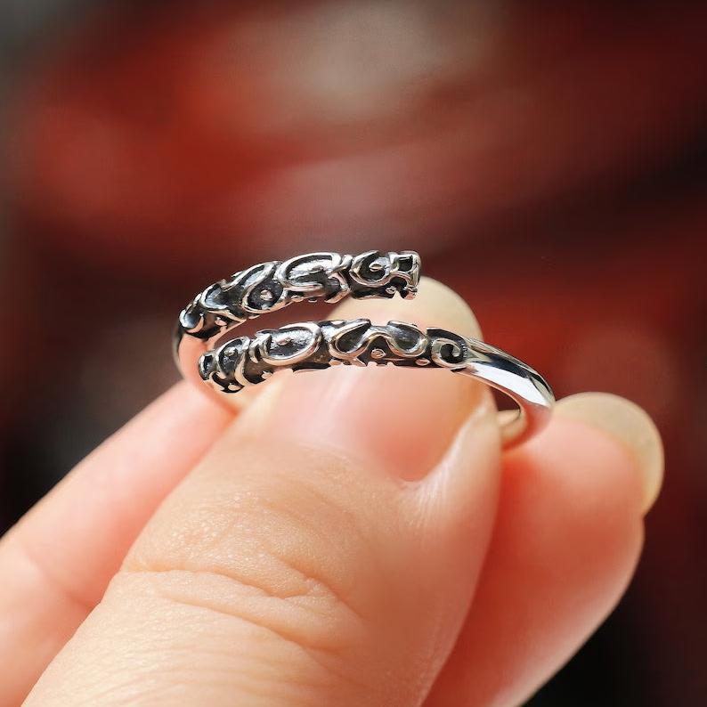 S925 Sterling Silver Band-tightening Spell Couple Ring Golden Cudgel Ring Vintage Ring	 - FaceSocksUSA