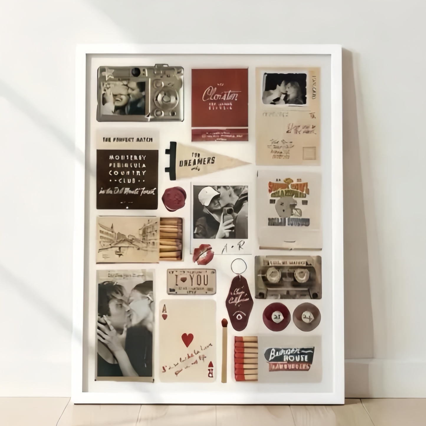 Custom Photo Matchbox Wooden Frame with Your Text Matchbook Poster Print Wall Art Anniversary Gift - FaceSocksUSA