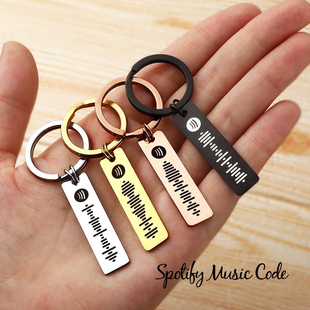 Custom Music Spotify Plaque Code Gifts Keychain Stainless Steel Silver	 - FaceSocksUSA